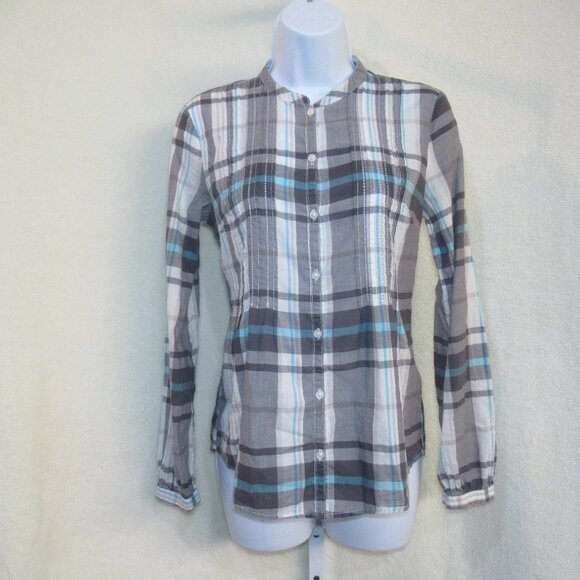 💙 Aéropostale Plaid Button-Up Blouse | Size Small | Cinched Waist & Classic - Picture 1 of 10